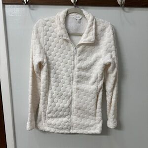Coral Bay Women Cream Off White Fleece Style Textured Jacket Full Zip Sz S